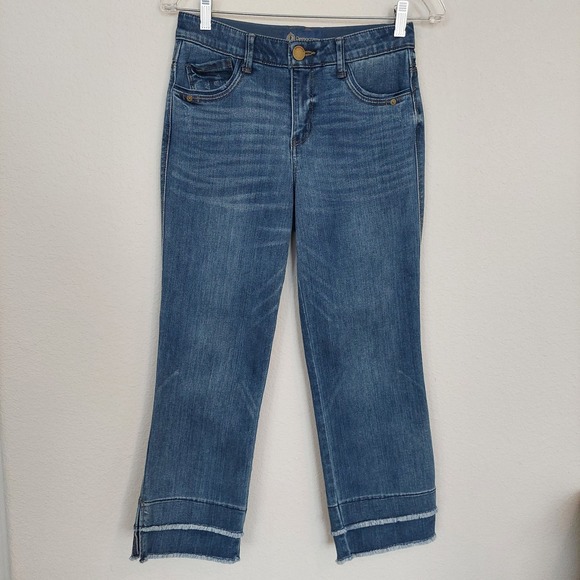 Democracy Ab"solution Mid-Rise Blue Double Layer Fray Hem Cropped Jeans Size 4P - Picture 2 of 10